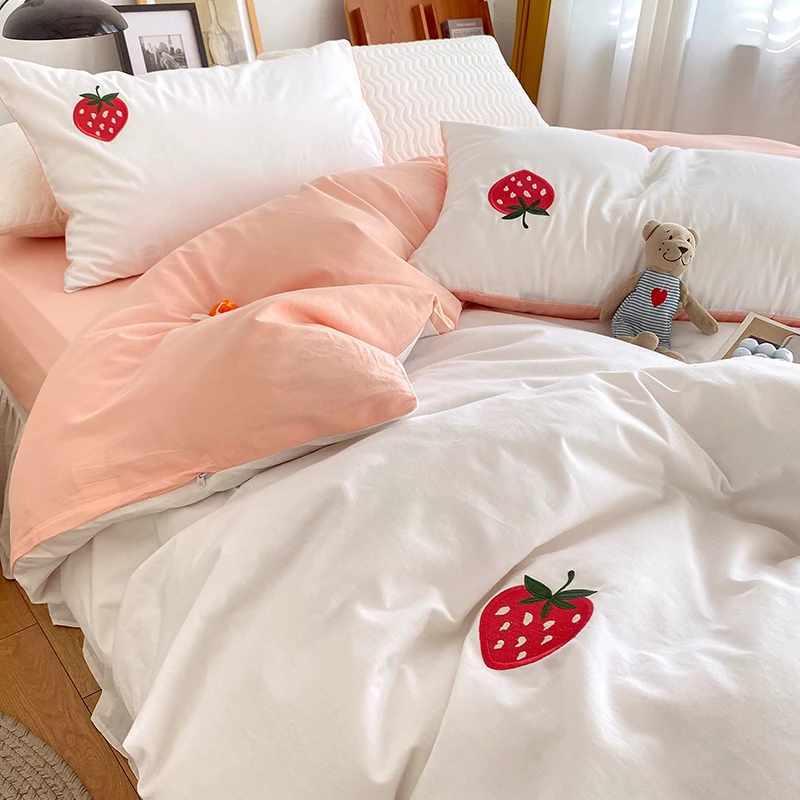 

1Pc 100% Pure Cotton Duvet Covers Strawberry Print Single Funda Nordica for Adults Solid Color Queen/King Size Comforter Covers
