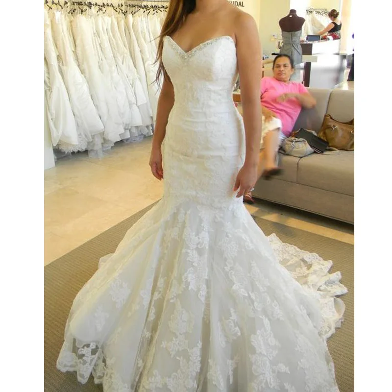 

2022 Vintage Lace Appliques Mermaid Wedding Dresses Lace Up Back Beaded Wedding Gowns robe de mariage vestido de novia