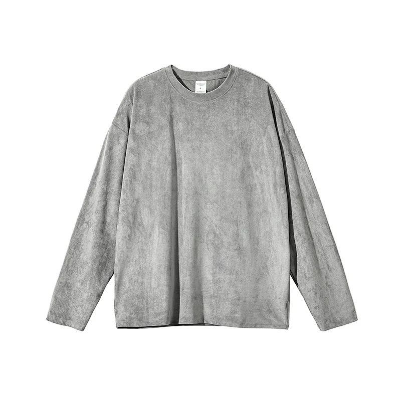 

2022 new suede 260g blank t-shirt men's oversize O-neck Tops Fashion Casual Comfortable Solid Color loose long-sleeved T-shirt