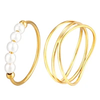 ailinfa simple water ripple geometric ring ladies rings niche design pearl titanium steel ring