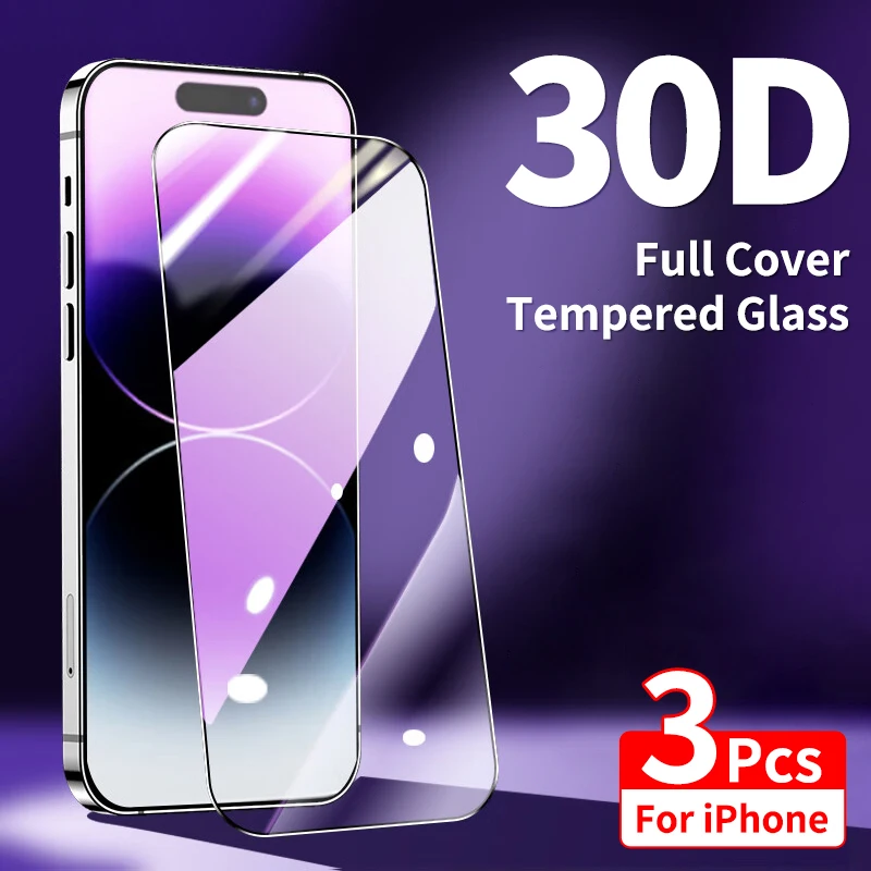 3PCS Full Cover Tempered Glass on For iphone 14 13 12 11 Pro Max Screen Protector Protective Glass On X XR XS Max 7 8 Plus Glass
