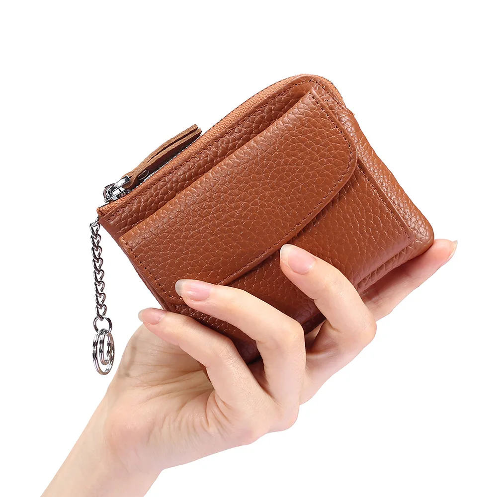 

Women's Zero Wallet Leather Mini Key Chain Zipper Style Coin Change Wallet Wristlet Purses Girls Purse Small Pouch Wholesale