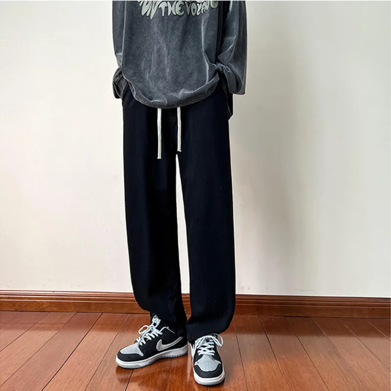 6 Colors Drawstring Jeans Men Fashion Casual Straight Jeans Men Streetwear Hip Hop Loose Wide Leg Denim Pants Mens Trousers