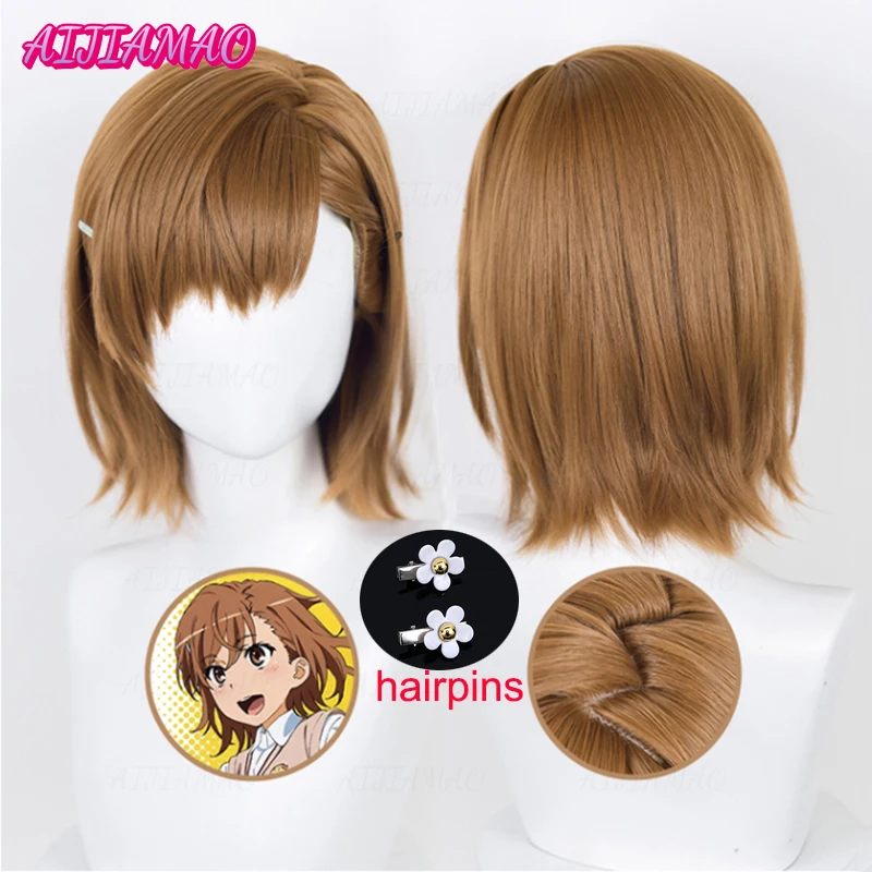 

Парик для косплея Мисака Микото из аниме Toaru Kagaku, термостойкие волосы для косплея из аниме «без периллера» 38 см, с шапочкой