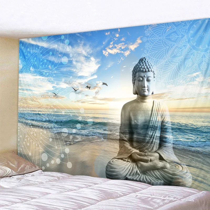 

Buddha Statue Tapestry Twin Hippie Wall Hanging Bedspread Throw Cover Bohemian Beach Mat Table Cloths Home Art Decor Blanket