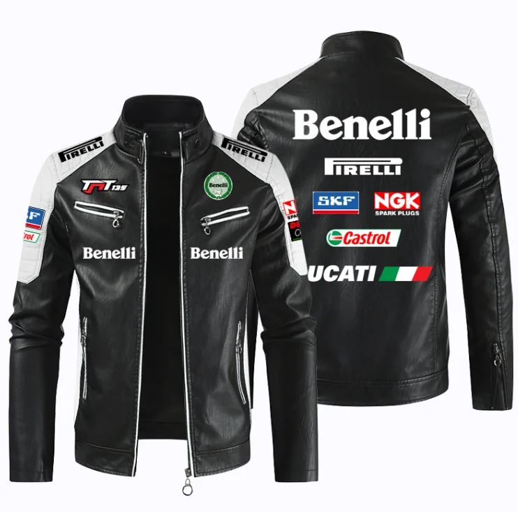 

Мотоциклетная куртка BENELLI из искусственной кожи с логотипом автомобиля, лоскутные байкерские куртки, повседневное пальто на молнии, Мужска...