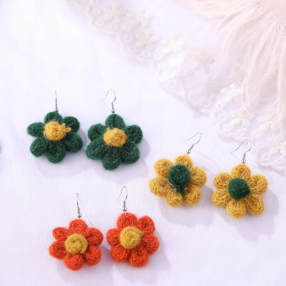 Креативные простые висячие серьги с шерстяным цветком из сплава крючком для