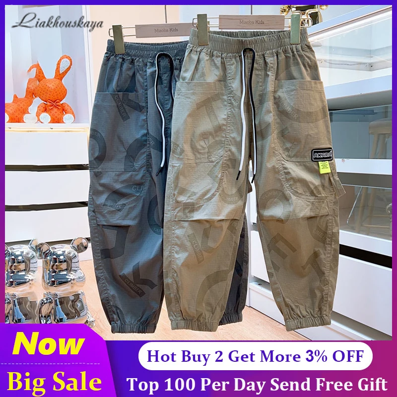 

Cargo Pants For Kids Boys 2022 Korean Harem Pants Casual Hip Hop Pocket Male Trousers Sweatpants Streetwear Ribbons Cotton Pants
