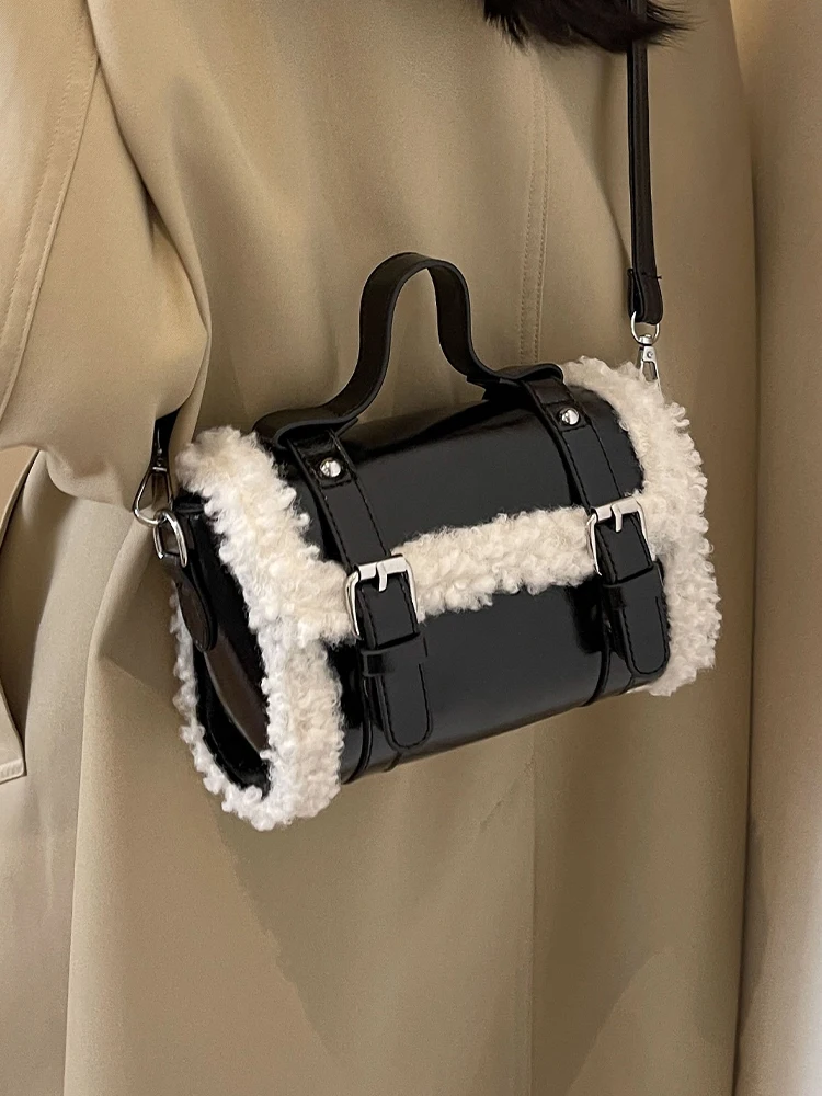 

Зимние новые сумки через плечо из овечьей шерсти, модные Универсальные мягкие кожаные сумки для женщин, повседневные дамские сумки