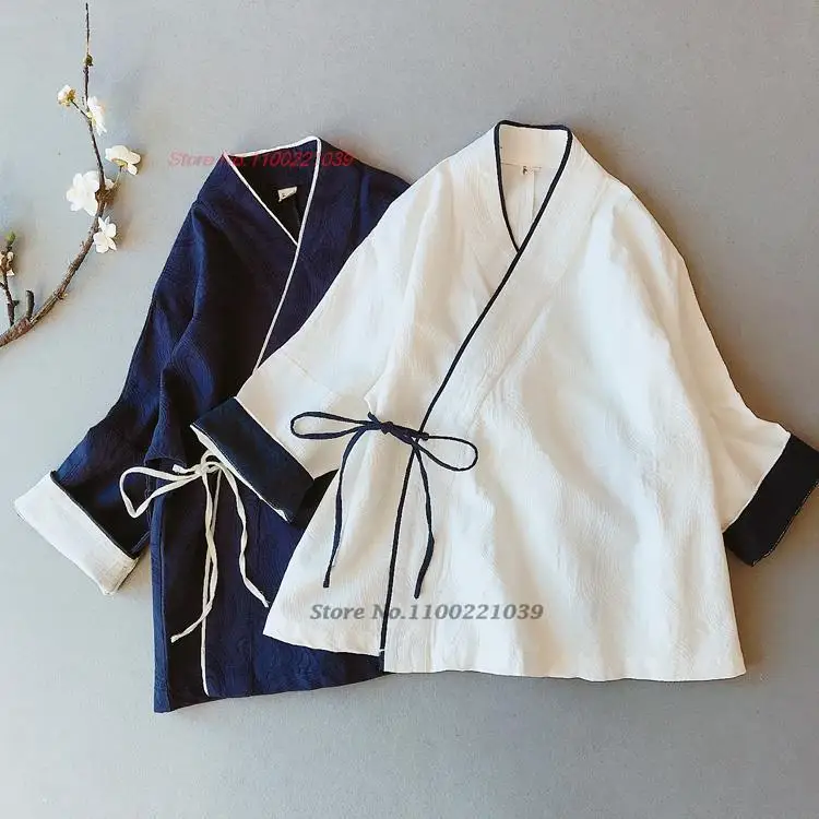 2023 chinese vintage hanfu tops improved cotton linen jacquard blouse oriental tea service hanfu coat oriental retro zen suit