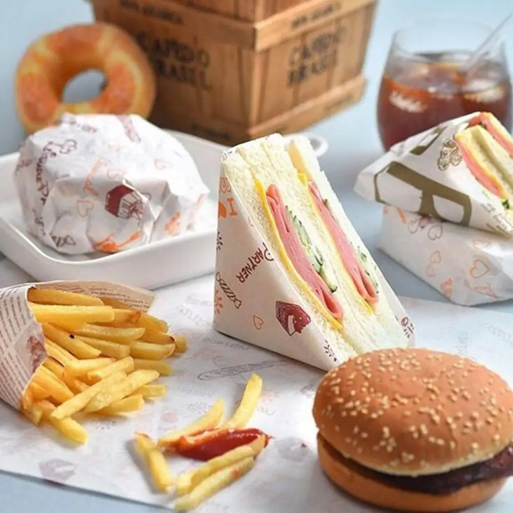 

50*Burger Sandwich Wrapping Paper Grease Paper Bread Hamburgers Wrappers Wax Oilpaper Oil-Proof Baking Tool Paper Fries San R3J0