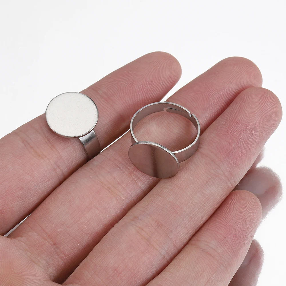 10pcs 8/10/12mm Stainless Steel Ring Settings Adjustable Ring Bezel Blank Round Cabochon Base for DIY Fashion Jewelry Making