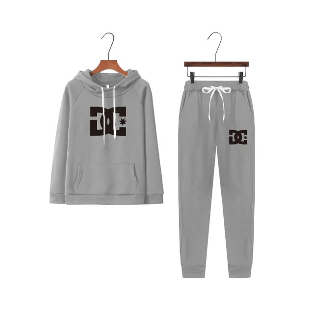 2022 New DC Printed Women's Tracksuit Solid Color Sports Style Hooded Hoodies +pants 2PCS Sets Clothing Windproof Woman Clothing 3