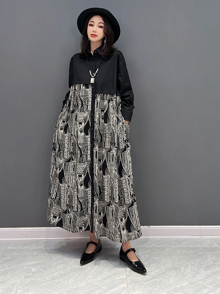 

SuperAen Europe 2022 Summer New Fashion Korean Patchwork Shirt Dress Temperament Women's Long Shirt Dress