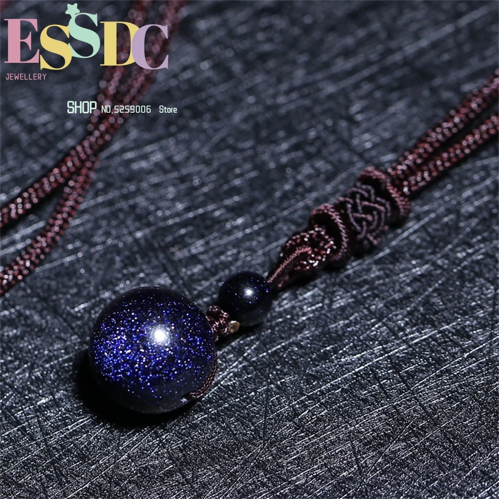 

Wholesale Universe Galaxy Pendulum Natural Blue Sandstone Ball Pendant Necklace 8-18mm Transfer Luck Beads Men or Women Jewelry