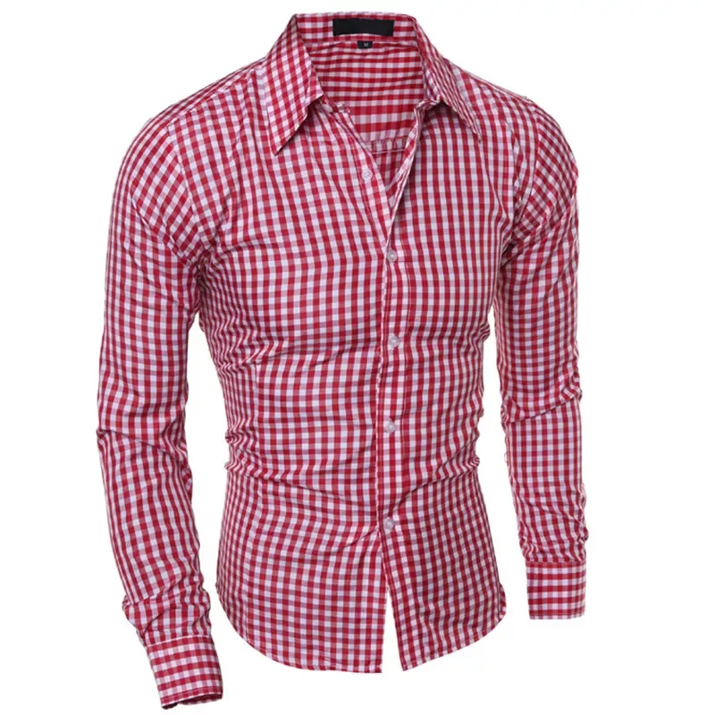 

Men's Slim Long Sleeve Plaid Shirt Men Shirts Long Sleeve Cotton Business Casual Shirt Men
