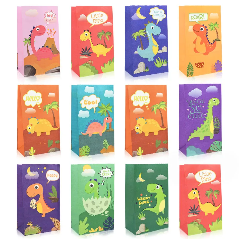 

5/10Pcs Cartoon Dinosaur Paper Gift Bags Candy Cookies Packaging Bag Kids Jungle Animal Birthday Party Decorations Baby Shower