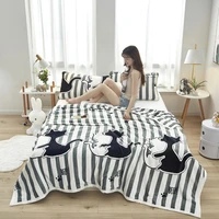 striped with black white cat cartoon flannel blanket super soft bed cover for baby toddler children adult birthday gift