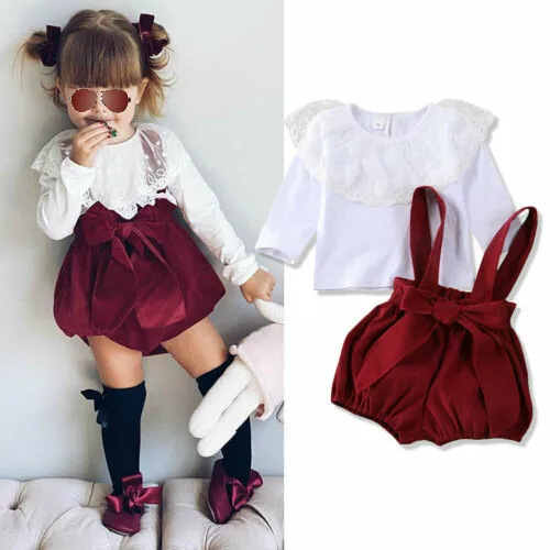 Pudcoco Newborn Baby Girl Clothes Solid Color Lace Ruffle Long Sleeve Tops Strap Shorts Overalls 2Pcs Outfits Cotton Clothes