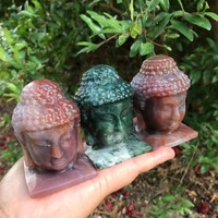 1pc natural crystal buddha head figurine ocean jasper quartz hand engraving crafts buddhism statue feng shui home decor