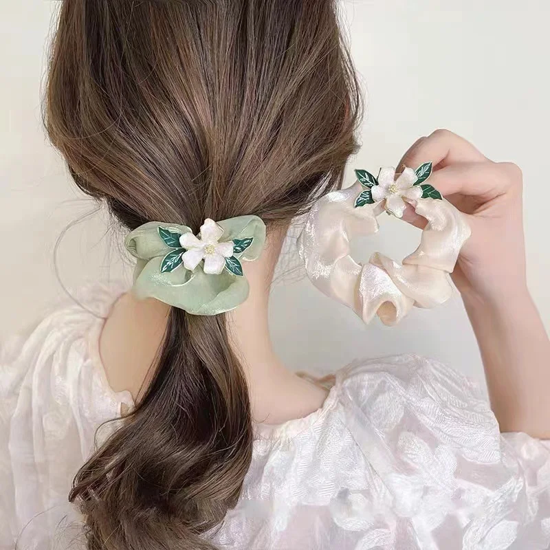 Элегантная женская веревка для волос с цветком гардении резинка шелковистая