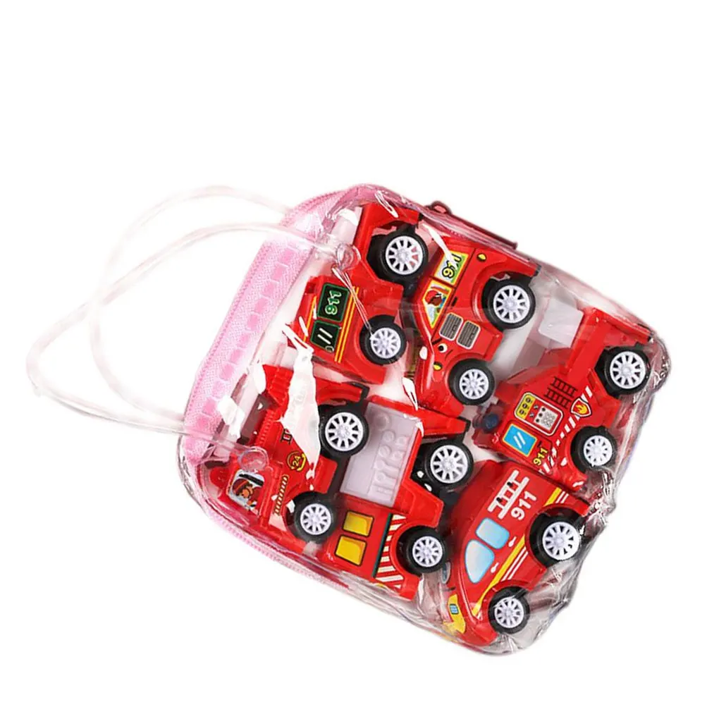 

6pcs Lovely Car Model Toy Practical Pull Back Car Toys Portable Vehicle Fire Truck Model Kid Boy Toys Children