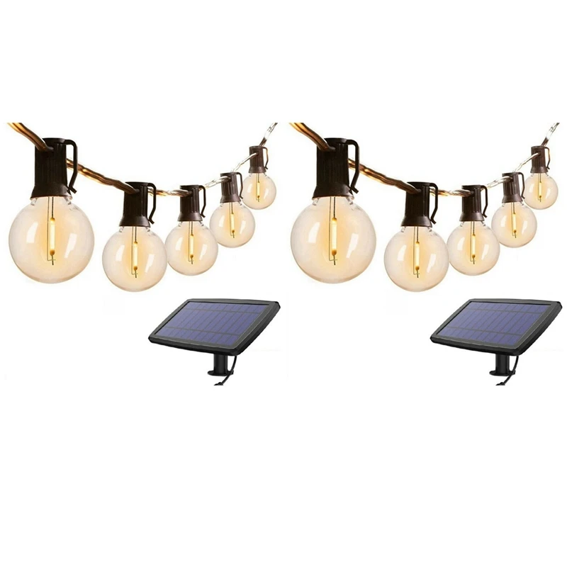 

2X G40 Solar Powered LED Lights 32.8Ft Outdoor Patio Globe String Lights Bistro Yard Decoration 3W 30 Bulbs