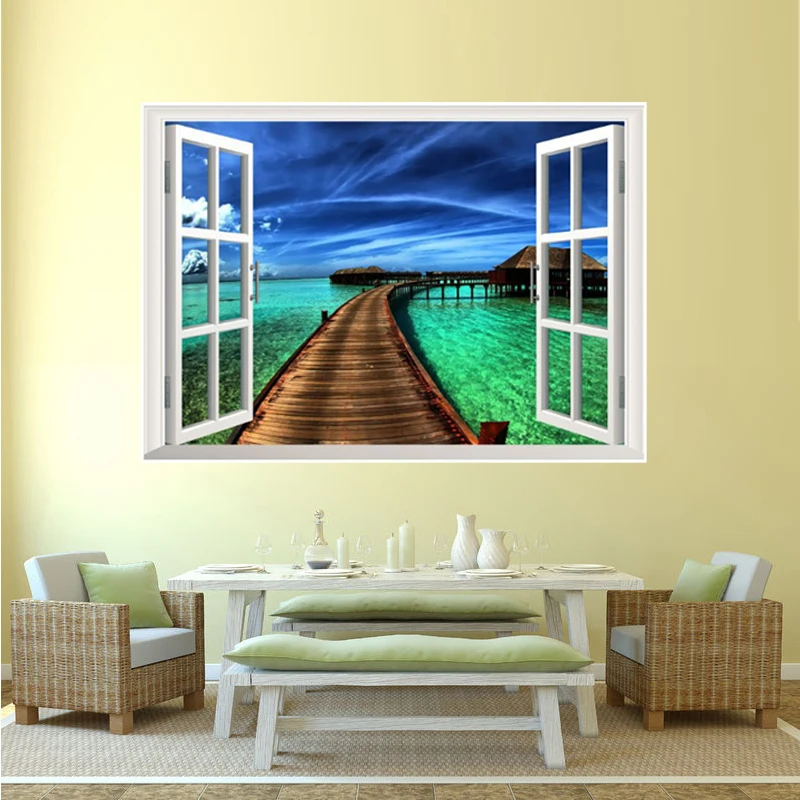 Креативная Съемная Настенная Наклейка с видом на море искусственное окно