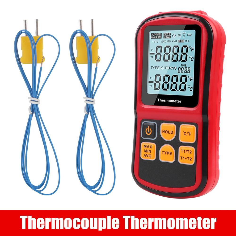

Профессиональный ручной измеритель температуры с 2 шт. термопары, тестер температуры, цифровой измерительный инструмент для жидкости