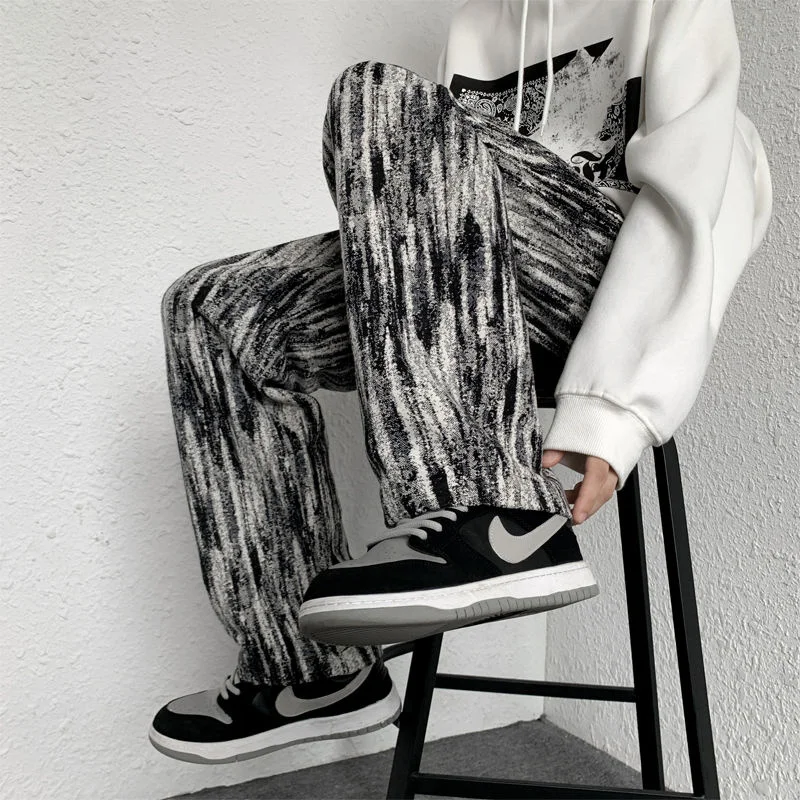 Blue Black Baggy Jeans Men Fashion Retro Casual Striped Jeans Men Streetwear Hip Hop Loose Straight Denim Pants Mens Trousers