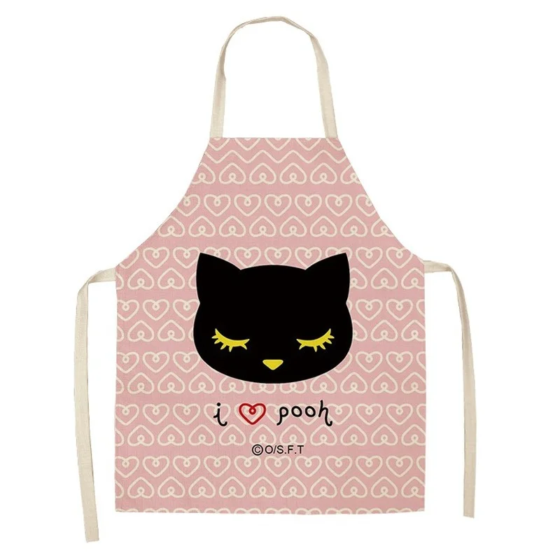 

Cartoon Cute Cat Print Children Apron Women's Linen Sleeveless Anti-fouling Adult Apron Home Cooking Baking Waist Bib Restaurant