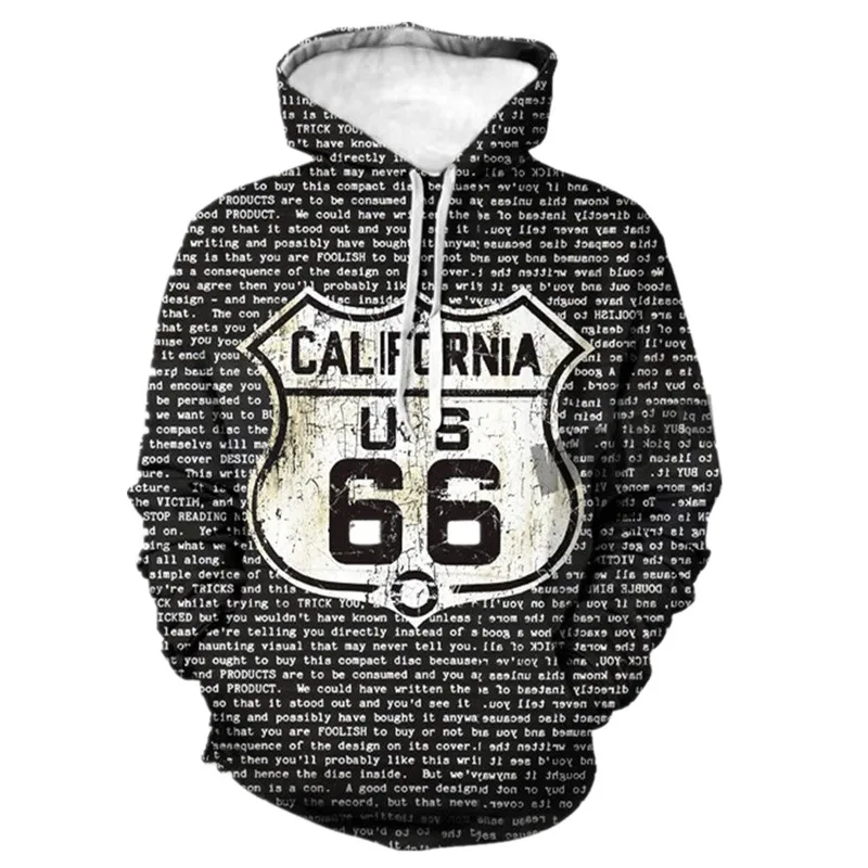 

Route 66 Highway 3D Printed Hoodie Hoodies Men's Sweatshirt Fashion America 66 Letters Hooded Streetwear Men Clothing XXS-4XL