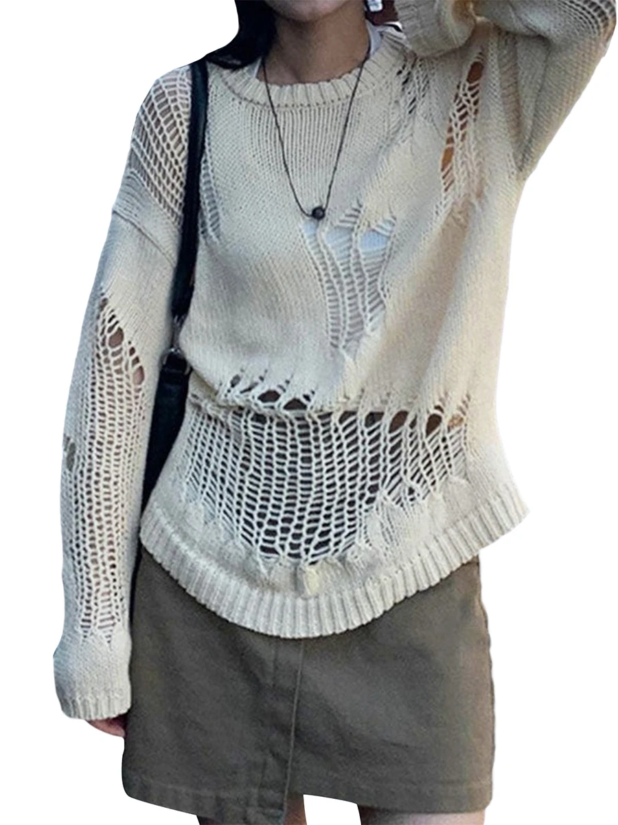 

Женский вязаный свитер с длинным рукавом, с круглым вырезом