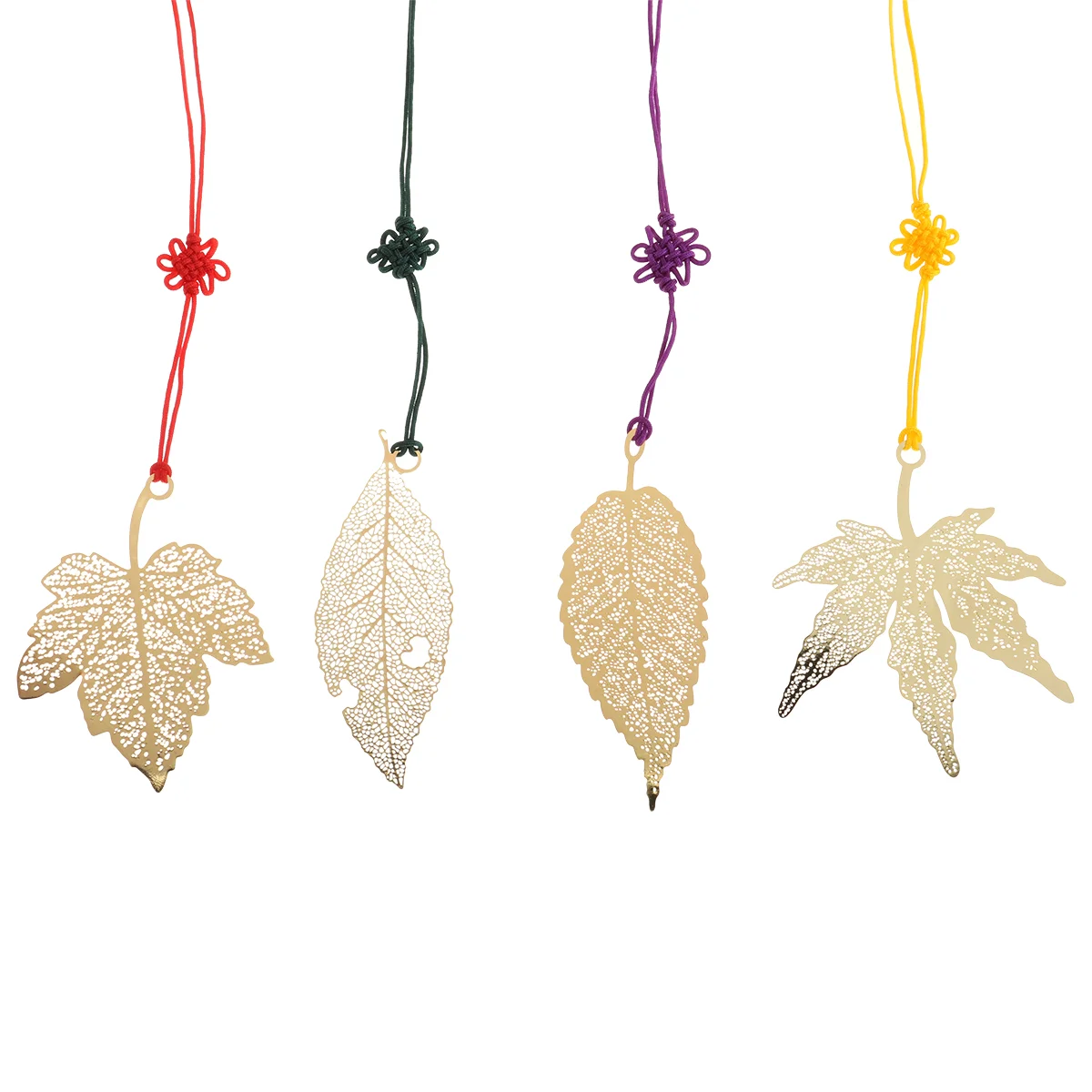 

4 Pcs Stylish Fashion Vintage Delicate Maple Leaves Metal Golden Leaf with Chinese Knotting Strap