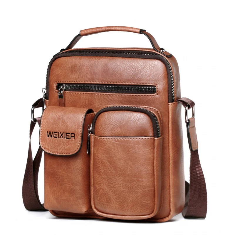 Casual Men Leather Shoulder Bag Vintage Crossbody Bags Vertical Tote Bag Man Handbag High Capacity Male Messenger Bags
