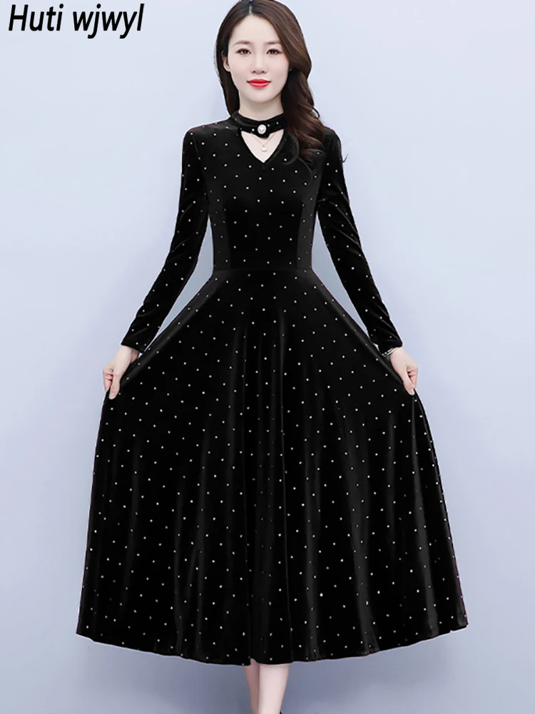 

Осенне-зимнее черное бархатное платье миди в горошек женское модное шикарное Привлекательное платье с вырезами 2023 красное элегантное облегающее вечернее платье