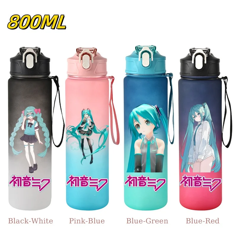 Фото 800 мл Hatsune Miku спортивная бутылка для воды герметичная пластиковая чашка мотивационная портативная бутылка для воды для спорта на открытом воздухе фитнес №1