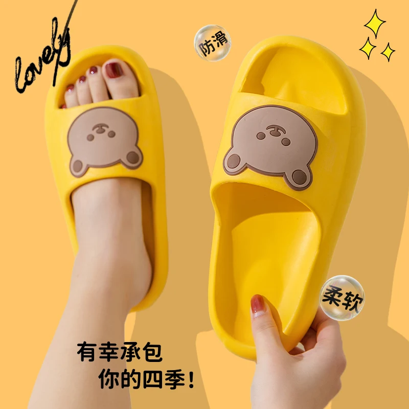 

2022 Women Thick Sole Slippers Indoor Home Non-slip Slippers Graffiti Casual Beach Slides EVA Quality Cartoon Bear Animals Shoes