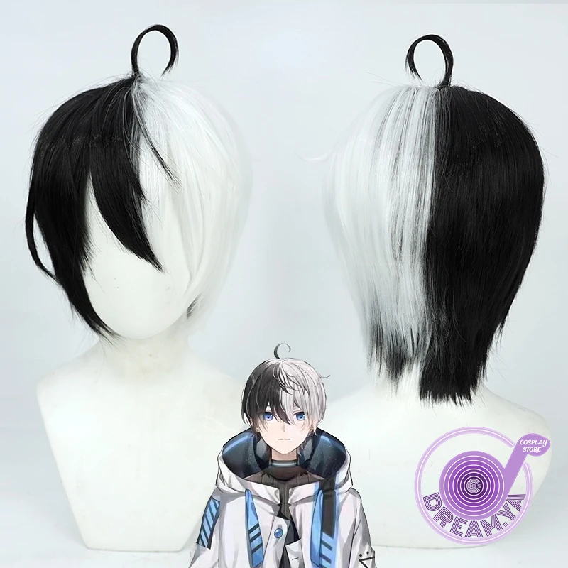 Парик для косплея Kamito Hololive YouTuber белый черный смешанные короткие синтетические
