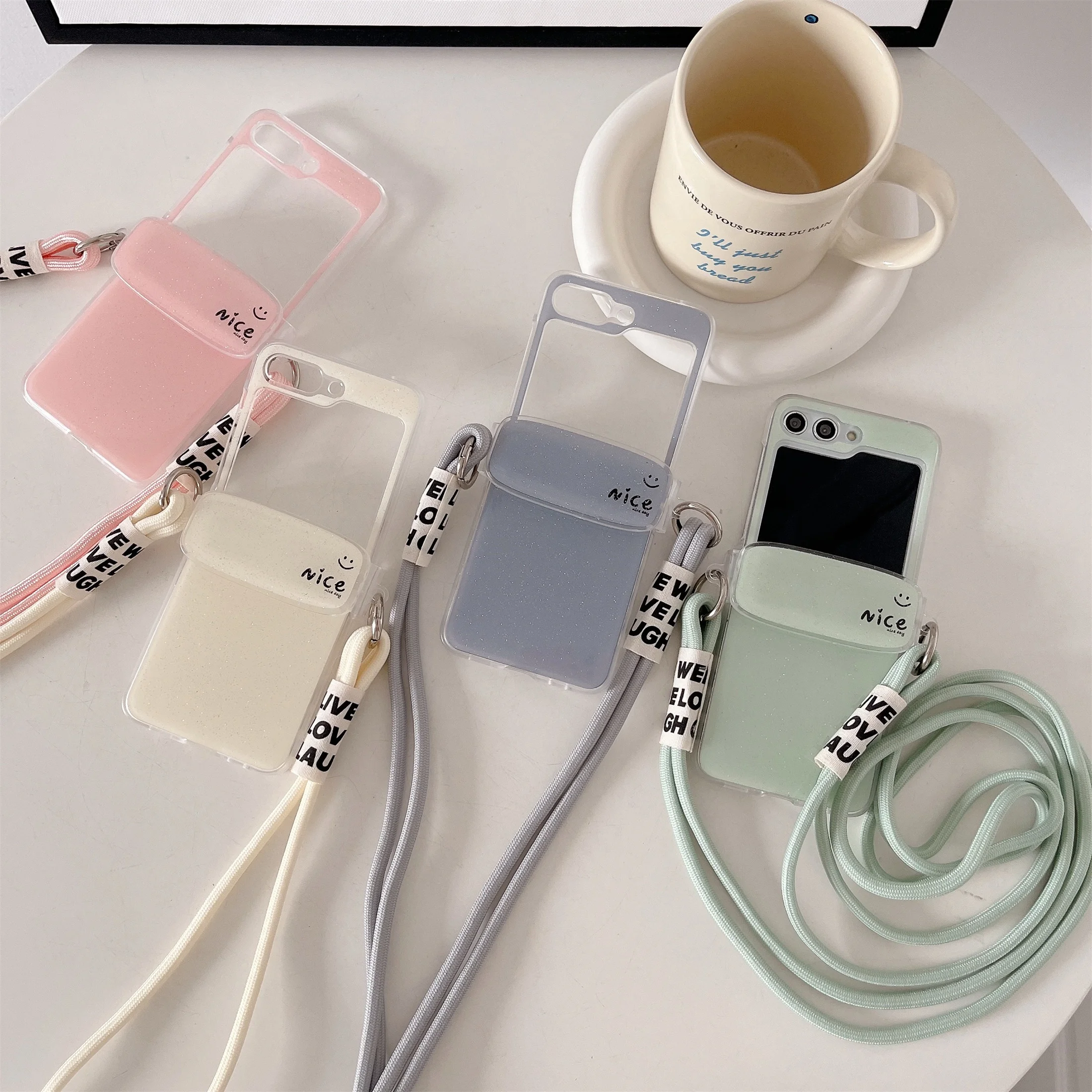 Для Samsung Galaxy Z Flip 5 4 3 Lanyard Clear Smile Hard Korea