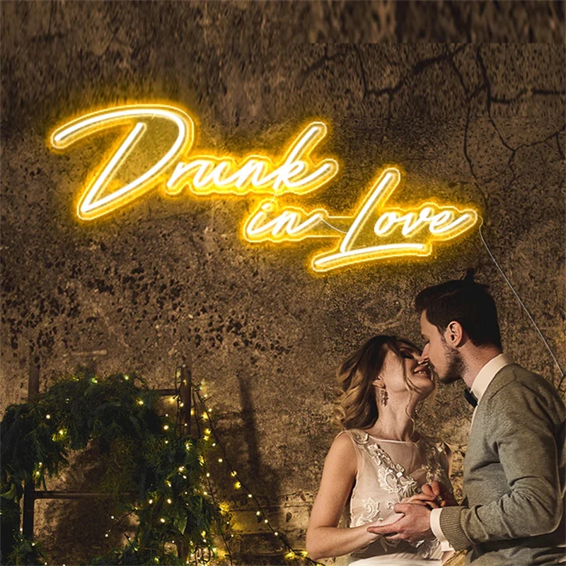 Ineonlife Neon Sign Drunk In Love Custom LED Light Wedding Party Acrylic Room Decor Home Mural Romantic Personality lDecorate