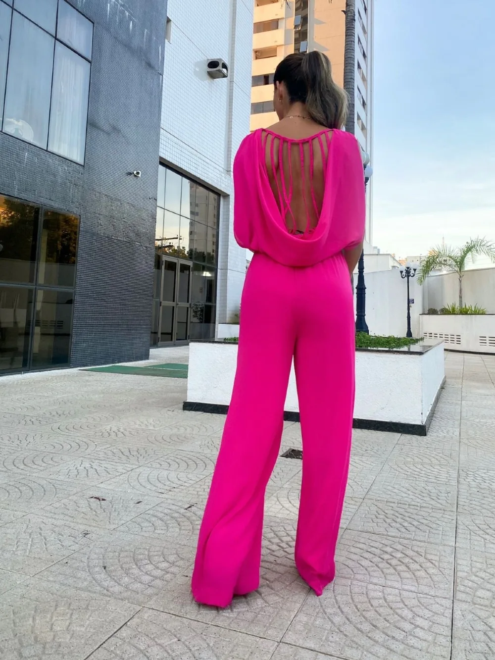 2023 Summer Cotton Women's Jumpsuit O-neck Loose Jumpsuits Female Casual Fashion Elegant Collage Backless Elastic Waist Jumpsuit