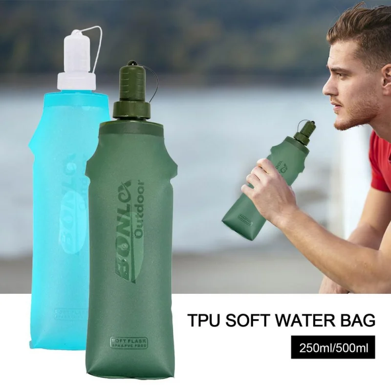 

Folding Water Bottle Bag 250/500Ml Outdoor Portable Solid Color Soft Water Bottle Tpu Camping Hiking Mountaineering Water Bottle