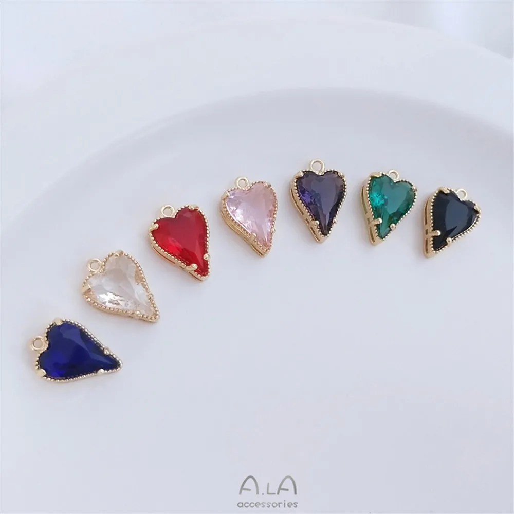 

14K Gold Filled Plated inlaid zircon peach heart pendant color crystal zirconium Love Pendant DIY Necklace Bracelet Earring