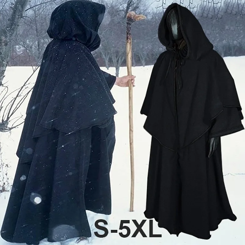 Hooded Robe Cosplay Medieval Cape Monk Wizard Cloak Long Sleeve Guide Cape Halloween Costumes