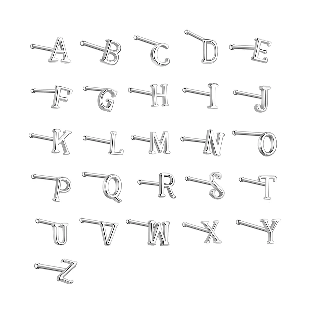 

1PC Fashion Stainless Steel 26 Letters Nose Septum Piercing Studs Mini Nose Ring Earrings Studs Body Piering Jewelry For Women
