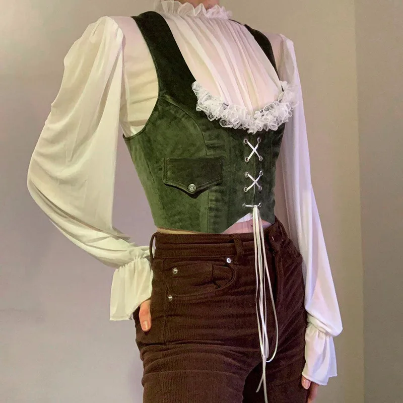 Autumn Vest Female Slim and Elegant Short Lace Wrapped Retro Court Wind Strapped Undershirt Top