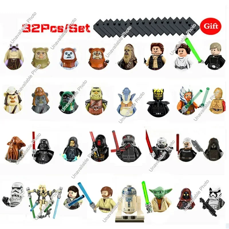 

Hot Toys 32Pcs/Set Star Figures Leia Yoda Han Solo Wars Knight Sith Darth Vader Luke Anakin Stormtrooper Bricks Toys for Kids