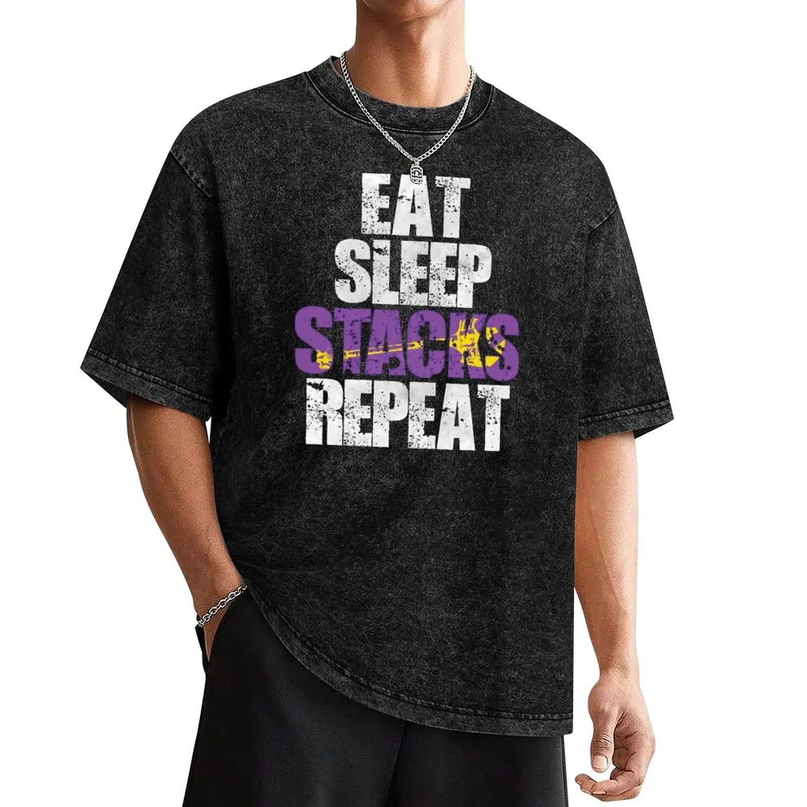Мужская мешковатая футболка с надписью Eat Sleep Stacks Repeat (черная)