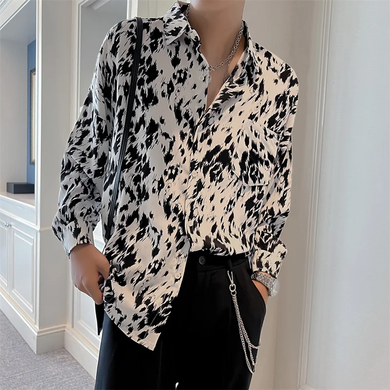 2022 Vintage Print Men's Shirts Autumn Long Sleeve Casual Loose Shirt Fashion Streetwear Social Party Tuxedo Blouse Men Clothing